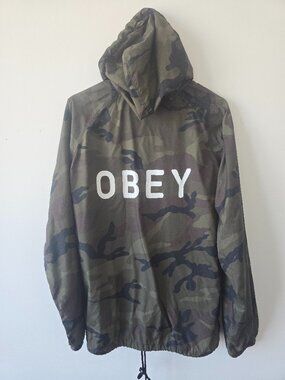 Obey Camo Coach Jacket Hooded Military Streetwear Men’s